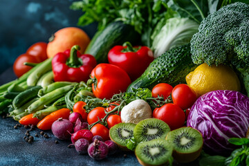 Fresh vibrant colorful organic vegetables and fruits healthy eating red on transparent background