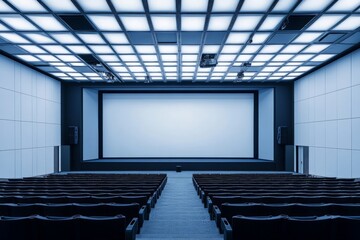 Modern cinema hall with a large screen and spacious seating arrangement designed for an immersive viewing experience