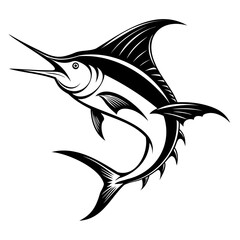 Jumping Marlin Fish Silhouette Vector – High-Quality Black Illustration on Transparent Background