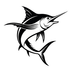 Jumping Marlin Fish Silhouette Vector – High-Quality Black Illustration on Transparent Background