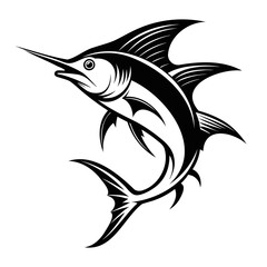 Jumping Marlin Fish Black Silhouette vector illustration isolated on a transparent background