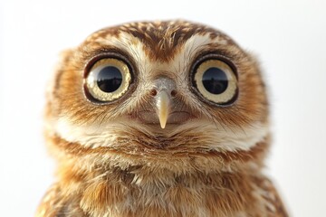 Fototapeta premium Close-up of a curious owl displaying large eyes and soft feathers in a natural environment during daylight hours