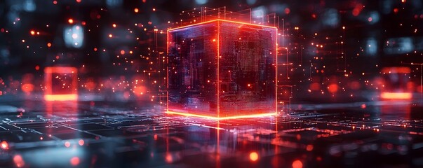 Fototapeta premium Futuristic Blockchain Powered Voting Booth with Holographic Ballots and Transparent Vote Tracking