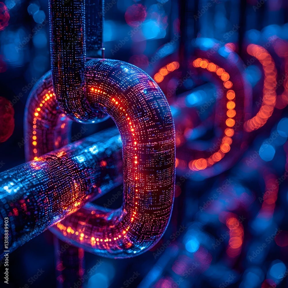 Poster blockchain powered marketplace with glowing transaction pathways enabling real time transparency