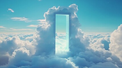Opened door in the clouds. Conceptual image of success and hope.