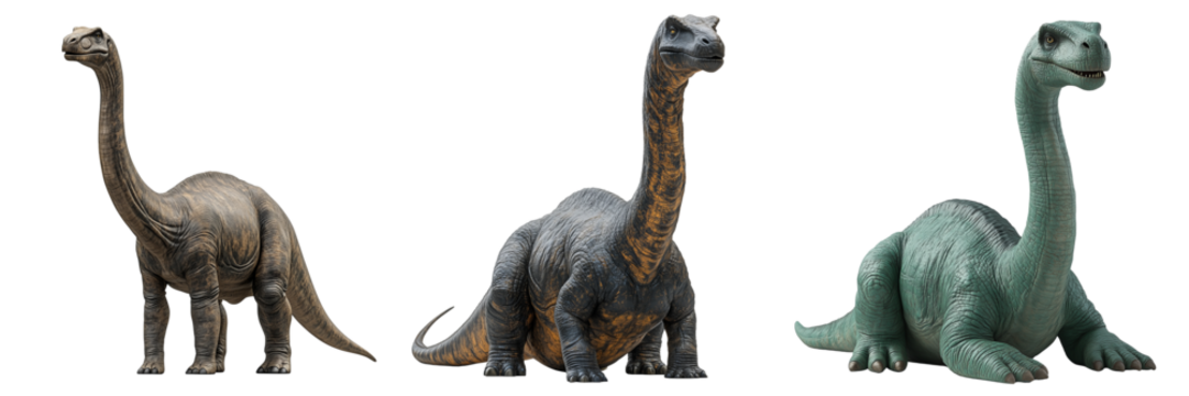 Dinosaur figurines on a transparent background toy collection display