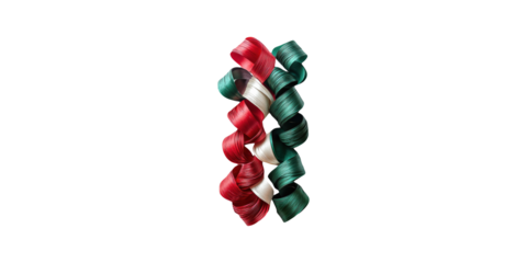 Twisted ribbons in italian flag colors isolated on transparent background
