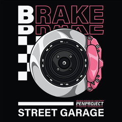 Sporty Disc Brake Illustration with Pink Caliper for Racing and Garage Themes