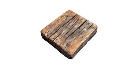 Fototapeta premium Square wooden block with weathered texture isolated on transparent background