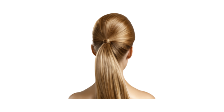 Blonde woman's hair in a neat ponytail style isolated on transparent background
