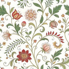 Elegant Floral Pattern with Colorful Flowers and Greenery Design