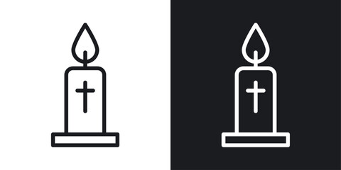 Easter candle icons set in black and white stroke lines