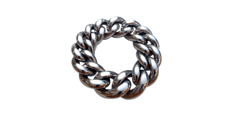 Shiny silver chain in circular pattern isolated on transparent background