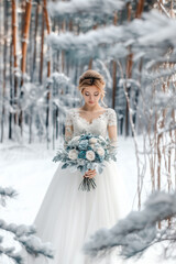 Winter Bride in Snowy Forest – Elegant Wedding Scene in Crisp Air Palette