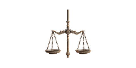 Ornate brass balance scale isolated on transparent background