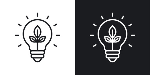 Green eco energy icons set in black and white stroke lines © Abstractor