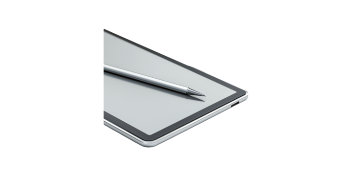 Digital tablet with stylus pen isolated on transparent background