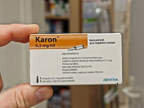 Prague,Czech Republic-January 8 2025: Karon is an Alprostadil injection, used for erectile dysfunction and vascular conditions by improving blood circulation.

