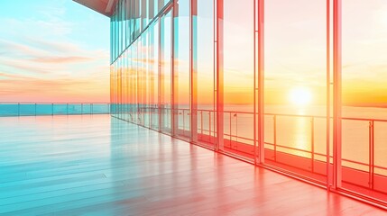 Ocean Sunset View from Modern Glass Building