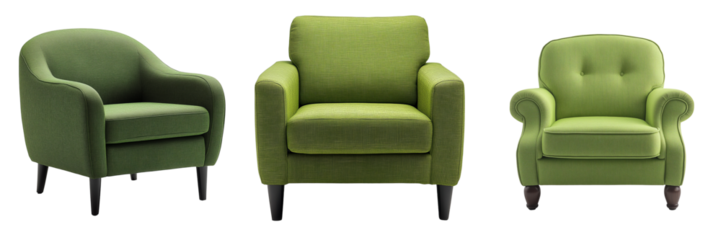 Stylish green armchairs on a transparent background furniture showcase