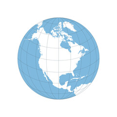 North America globe map. World globe map isolated on white background. North America globe icon. Vector illustration.