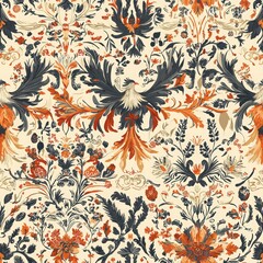 Fototapeta premium Elegant Floral and Bird Pattern with Rich Colors for Textile Design