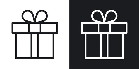 Present gift box icons set in black and white stroke lines