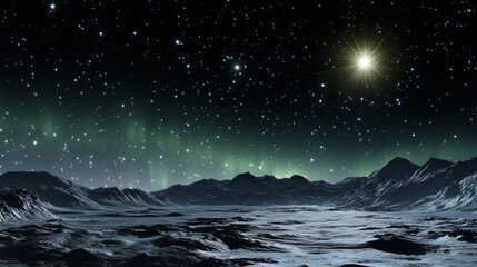 Celestial darkness engulfs the North Pole with faint auroras, a rare cosmic spectacle.

