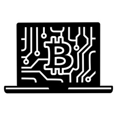Bitcoin Icon on Laptop, Printed Circuit Board, Cryptocurrency
