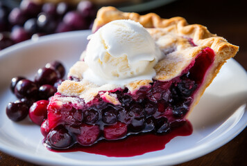 Delicious Cranberry-Blueberry Pie Slice on a White Plate with a Patterned Napkin