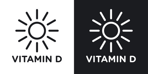 Fototapeta premium Vitamin d icons set in black and white stroke lines