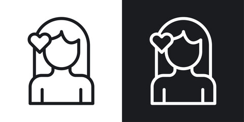 Woman in love icons set in black and white stroke lines