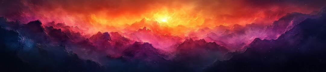 Fototapeta premium Abstract Colorful Mountain Landscape with Glowing Aura. Generative AI
