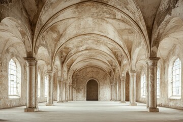 Fototapeta premium Expansive hall with arches and natural light in a historic building