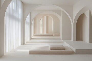 Fototapeta premium Elegant minimalistic interior with soft textures and natural light in a serene space for relaxation