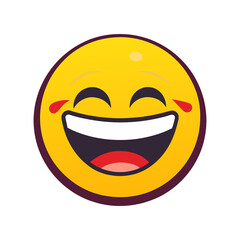 Fototapeta premium laughing emoji with wide smile transparent png. joyful yellow emoji on black background. classic happy face emoji with glossy effect.