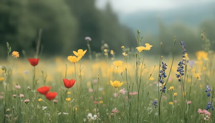 Vibrant Wildflower Meadow in Soft Natural Light