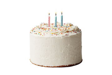 Geburtstagstorte mit brennenden Kerzen und Streuseln – PNG mit transparentem Hintergrund

