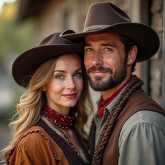 couple in cowboy hats