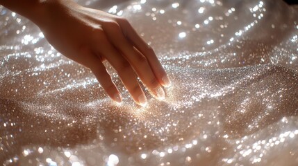 Fototapeta premium Sparkling Fabric Touch: Light Ripples on Shimmering Textile 