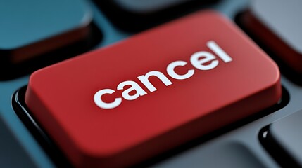 Cancel Command: A close-up view of a vibrant red "cancel" key on a keyboard.