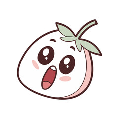 Obraz premium cute strawberry character illustration transparent png. kawaii fruit mascot with surprised face. cartoon berry with adorable expression.