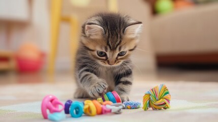 Playful Kitten with Toys: A Colorful Adventure 