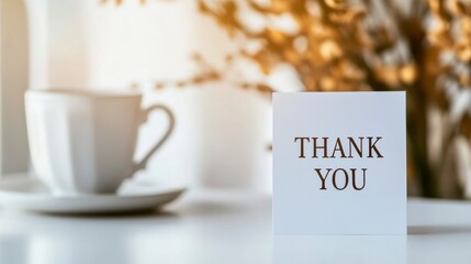 Gratitude on Display: A heartfelt "THANK YOU" note rests beside a delicate teacup, evoking sentiments of appreciation, thoughtfulness, and warmth.