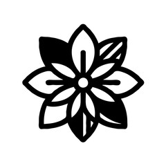 A vector-style illustration of a flower, set against a white background. The flower is depicted in bold lines with solid colors, and there are simple, geometric shapes used for the petals. 
