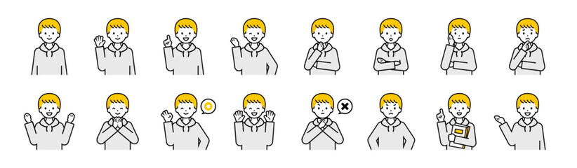 上半身のポーズセット_シンプルな私服の男の子