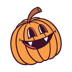 playful halloween pumpkin illustration transparent png. cute cartoon pumpkin with a big smile. cheerful orange pumpkin on black background.