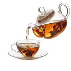 Fototapeten teapot pouring tea into cup on png transparent  background, generate ai © siam