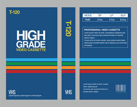 retro style bkue vhs cassette cover full template vector