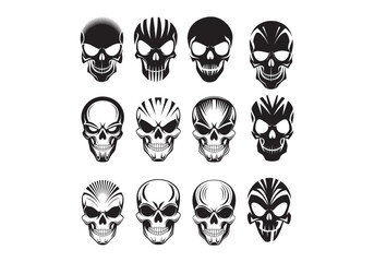 Skull Vector Set: 12 Unique Designs Detailed Skull Illustrations